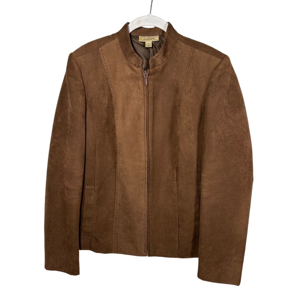 DressBarn Brown Faux Suede Zip Up Jacket Women's Small